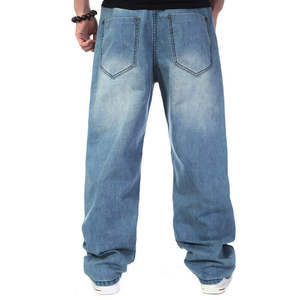 Prix d'usine Jeans en denim bleu pour homme Streetwear personnalisé Surdimensionné Ample Jambes larges Taille haute Tricoté - Product Image 4