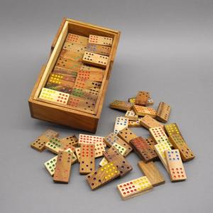 Jeu de dominos en bois naturel - Dominos double-12 faits à la main avec boîte de rangement robuste - Product Image 1