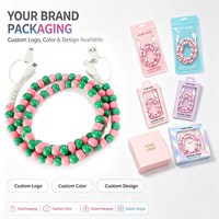 Câble de données USB 4-en-1 Macaron bicolore avec perles décoratives, cordon de charge pour téléphone, ornement pastel