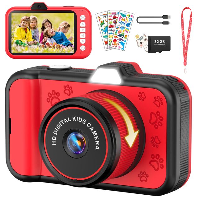 Kids Camera Large 3.5 Inch Screen 1080P HD 48MP Camera 360 Rotating Fixed Focus LED Flash Toy Gift Boys Girls Ages 3-10