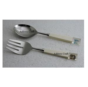 Ensemble de cuillères et fourchettes en acier inoxydable avec poignée en résine pour servir des couverts en métal de qualité supérieure - Product Image 1