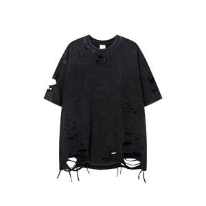 Camiseta Holgada para Hombre de Color Sólido, Diseño Desgastado, Transpirable, el Mejor Diseño - Product Image 1