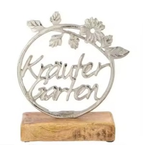 Sculpture de table décorative en argent avec base en bois, design artistique contemporain, apporte une élégance et un style modernes aux intérieurs - Product Image 1