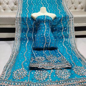 Fresh Arrival Acrylic <b>Gota</b> Work Salwar Kameez Ensemble with Sequins and Lace Thread Detailing for Party Wear and Family Events - Product Image 1