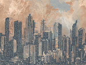 Fabriqué en Allemagne Photo Papier Peint Mural Skyline Orange Gris Bleu Non Tissé Vinyle Mural Bâtiments pour Hôtel-2,80x3,71 m - Product Image 3