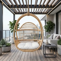 Fauteuil suspendu en rotin naturel Subaliu Sarajevo HC70, chaise balançoire de jardin d'extérieur avec coussin en sergé, pour hôtels et villas, design moderne et robuste