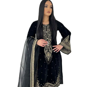 ผ้ากำมะหยี่วิสโคสเนื้อหนาคุณภาพสูงราคาประหยัด งานปักเลื่อมขนาด 5 มม. ดีไซน์เนอร์ ซัลวาร์ คามีซ สำหรับเดือนรอมฎอน - Product Image 1