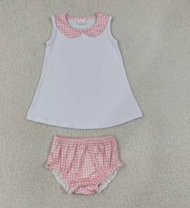 Ensembles de vêtements tunique et pantalon à carreaux rose clair pour bébés filles - Product Image 2