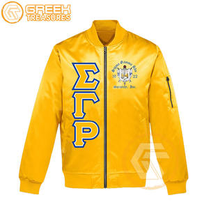 Chaqueta universitaria bordada de satén Sigma Gamma Rho personalizada, chaquetas de mujer de ropa griega transpirable de alta calidad para hermandad - Product Image 4