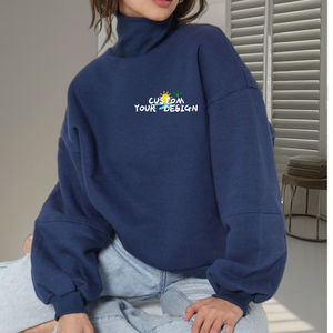 Sweat à col roulé surdimensionné pour femmes à manches longues pull à col côtelé hauts décontractés polaire coton blanc épais col montant sweat - Product Image 2