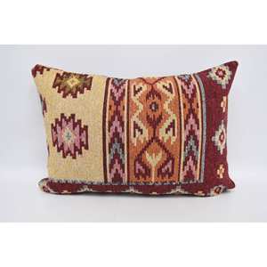 Traditional Style Decorative Accent <b>Pillow</b> Beige Wool with Vintage Floral Geometric Pattern 20x28 Inch Portable for Home Use - Product Image 1