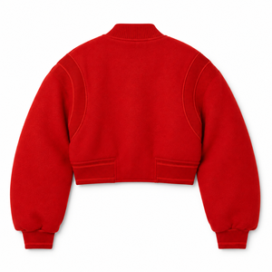 <b>Red</b> <b>Wool</b> Varsity Jacket Women Stand Collar Cropped Bomber Jacket Long Sleeve Winter Outerwear - Product Image 4