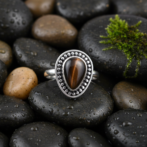 Bague en forme d'oeil de tigre en argent sterling 925 de style bohème en forme de poire Style classique pour fête d'anniversaire ou anniversaire - Product Image 5