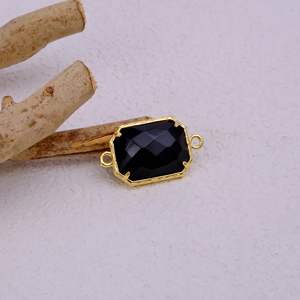 Handmade Black <b>Onyx</b> Textured Gold Plated Bezel Faceted Rectangle Connector for <b>Necklace</b> & Jewelry Making Wholesale Supplies - Product Image 3
