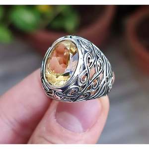 Bague pour homme en argent sterling 925 faite à la main, style bohème, finition polie, pierre précieuse citrine jaune naturelle, taille ovale 10x14mm, cadeau pour lui - Product Image 3