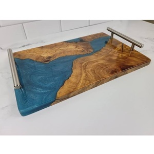 Bandeja redonda de madera de resina epoxi azul real, producto hecho a mano, artículo decorativo - Product Image 3