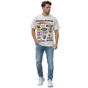 Camiseta de Hombre con Estampado de Logotipo en Toda la Superficie, Manga Corta, Algodón, Estilo Urbano, Vintage, Deportivo, Informal, para Uso Diario - Product Image 6