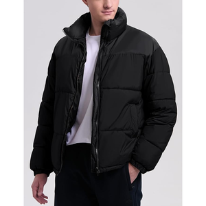 Veste matelassée noire pour homme, coupe-vent, isolée, fermeture éclair, col montant, manteau d'hiver décontracté, rembourrage épais en polyester, coupe régulière - Product Image 2