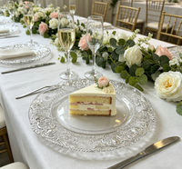Assiettes de présentation en plastique gaufré à bordure florale argentée pour mariages, événements et banquets – Vente en gros