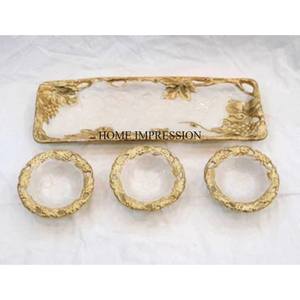 Ensemble plaqué or de haute qualité de 3 nouveaux modèles, vente en gros de bols élégants de forme ronde avec plateau de service - Product Image 2