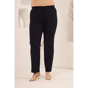 <b>Elastic</b> <b>Waist</b> Plus Size Gabardine Wide Leg <b>Trousers</b> Navy Blue - Product Image 1