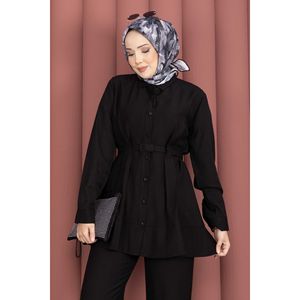 Conjunto de Dos Piezas de Pantalones y Túnica Casual de Otoño con Cinturón, Top Largo de Punto Acanalado Negro, Corte Ajustado, Talla XL, Estilo Diario, Nueva Llegada - Product Image 2