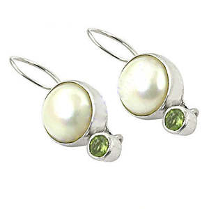 Boucles d'oreilles pendantes vintage en argent 925 avec perle et péridot pour femmes, plaquées or 18 carats, géométriques, or blanc, diamant comme pierre principale, cadeau de mariage - Product Image 1