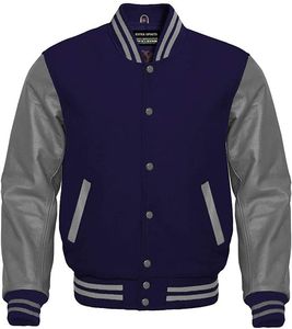 Chaqueta universitaria lisa en blanco con logotipo personalizado de fabricación OEM, chaqueta universitaria Vintage con bordado de chenilla y manga de cuero - Product Image 2