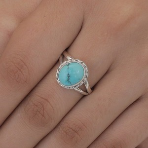 แหวนแต่งงานเงิน925ทำด้วยมือพลอยเทอร์ควอยซ์เจียระไนเพชรทรงรีเครื่องประดับคุณภาพดีที่สุดสำหรับปาร์ตี้ - Product Image 2