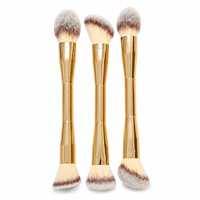 Ensemble de 3 pinceaux plats professionnels pour le maquillage, fibres synthétiques vegan, étiquette privée, tube en aluminium doré brillant, kit cosmétique personnalisé