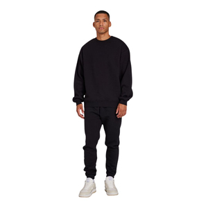 <b>Mens</b> Oversized Sweatshirt Black 345GSM Cotton <b>Pullover</b> with Custom Logo Streetwear Style for Daily Comfort - Product Image 3