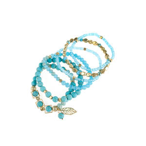 Bracelet en perles de pierres naturelles mélangées avec breloque feuille, cadeau fabriqué en alliage de zinc durable - Product Image 1