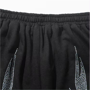 Short de survêtement d'été personnalisé pour hommes ourlet brut coton bouffée de strass imprimé soleil délavé à l'acide Streetwear Shorts pour tenue décontractée - Product Image 5