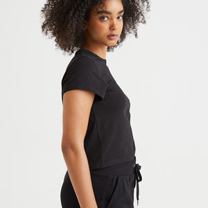 Venta caliente Niñas Plain Crop Gym Tops Camiseta al por mayor 100% algodón manga corta personalizada mujeres camisetas - Product Image 3