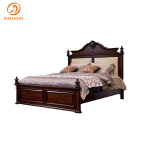 럭셔리 우드 정품 가죽 유럽 빈티지 디자인 가구 클래식 빌라 로얄 침대 맞춤형 골동품 마호가니 침실 세트 - Product Image 6