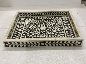 Bandeja para servir con incrustaciones de hueso hecha a mano, arte decorativo indio, bandeja para servir con incrustaciones de hueso, regalo decorativo elegante para mujer - Product Image 4