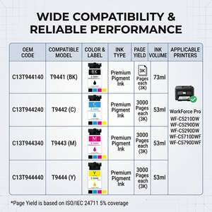 T9451 encre t9452 t9453 t9454 compatible pour <span class=keywords><strong>epson</strong></span> <span class=keywords><strong>wf</strong></span> c5710 <span class=keywords><strong>wf</strong></span>-c5790 wfc5210 wfc5290 cartouches d'encre C13T945140 - Product Image 3