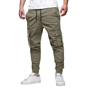 Vêtements de travail décontractés tout en coton à la mode pour hommes, pantalons de couleur unie, coupe ample, vêtements de sport multi-poches, vêtements en coton de couleur unie - Product Image 1