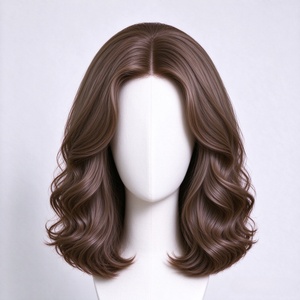 Short Ash Brown Fiber <b>Wig</b> Soft Curl <b>Synthetic</b> Hairpiece Natural Hairline Glueless Shoulder Length for Daily Wear - Product Image 3