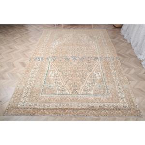 พรมวินเทจขนาด 6.7x10.7 ฟุต พรมตุรกีขนาดใหญ่ พรมสีเบจขอบสีน้ำเงิน - Product Image 2