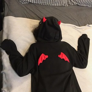 Ropa gótica Harajuku sudaderas con capucha Devil Horns sudaderas de punto con cremallera Sudadera con capucha jerséis sueltos de manga larga Tops Streetwear - Product Image 5