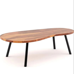 Table basse moderne en bois naturel à bord vif avec pieds en métal élégants Mobilier de maison durable pour salon et villa modernes - Product Image 3