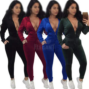 Mode femmes pantalons de survêtement et sweat à capuche ensemble fermeture éclair haut court velours Jogging costume velours survêtements deux pièces ensemble femmes vêtements - Product Image 5