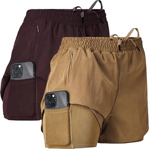 Customize Vintage Women's Gym <b>Shorts</b> 2 Pack with Compression Liner Phone Pocket Button & Bow <b>Decorations</b> Nylon Spandex Fabric - Product Image 5