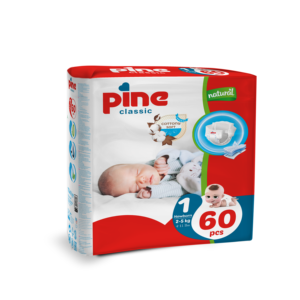 PINE Classic Mini Couches pour bébé, Absorption de surface sèche, Respirantes, Canal anti-fuites 3D, Anti-irritation, Brodé, Jetables - Product Image 1