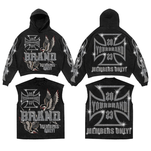 Chándal de algodón 100% personalizado para hombre, nueva moda, pantalones de chándal con diamantes de imitación de gran tamaño y gruesos, conjunto de Sudadera con capucha para hombre - Product Image 5