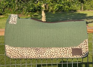 Assorted Color Premium Western Green Saddle <b>Pad</b> with Leopard Print Accent Fleece Lining Various Sizes Available - Product Image 3