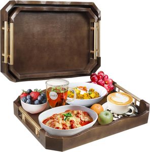 Elegant Curved Design Wooden Serving <b>Tray</b> with Handles for <b>Breakfast</b> Coffee Snacks Parties Home Decor - Product Image 1