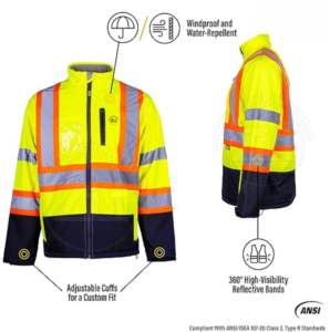 High Visibility ANSI Class 1 Safety Jacket for <b>Men</b> Winter Reflective <b>Work</b> & Cycling Windbreaker Long Sleeves Customized Logo - Product Image 3