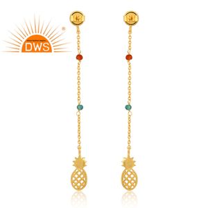 Pendientes colgantes de piedras preciosas de ónix rojo y ónix verde chapados en oro de 18 quilates de la mejor calidad, fabricante de joyería fina Demi - Product Image 4